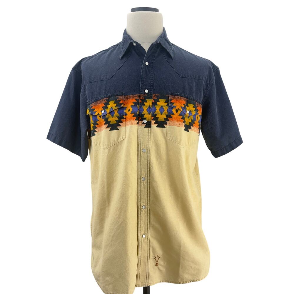 Vintage 90s Wrangler Rustler Western Aztec Snap Shirt Mens LT Cotton Blend